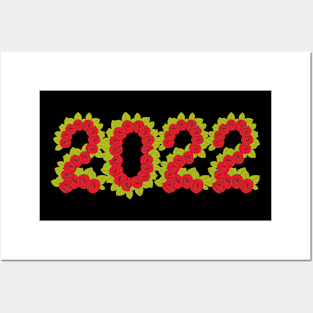 2022 formed with red roses and green leaves Posters and Art